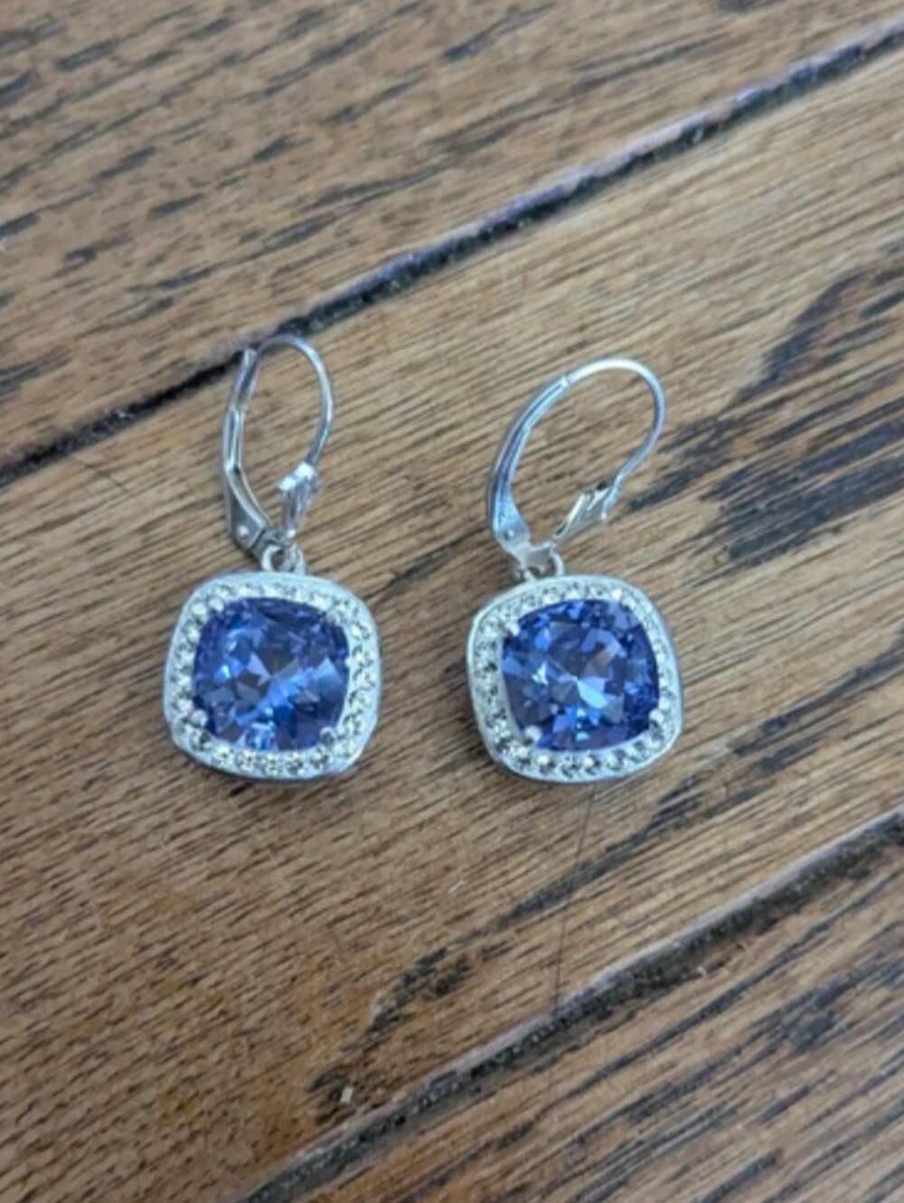 •Sterling Leverback Purple w/Crystal Surrounding Earrings